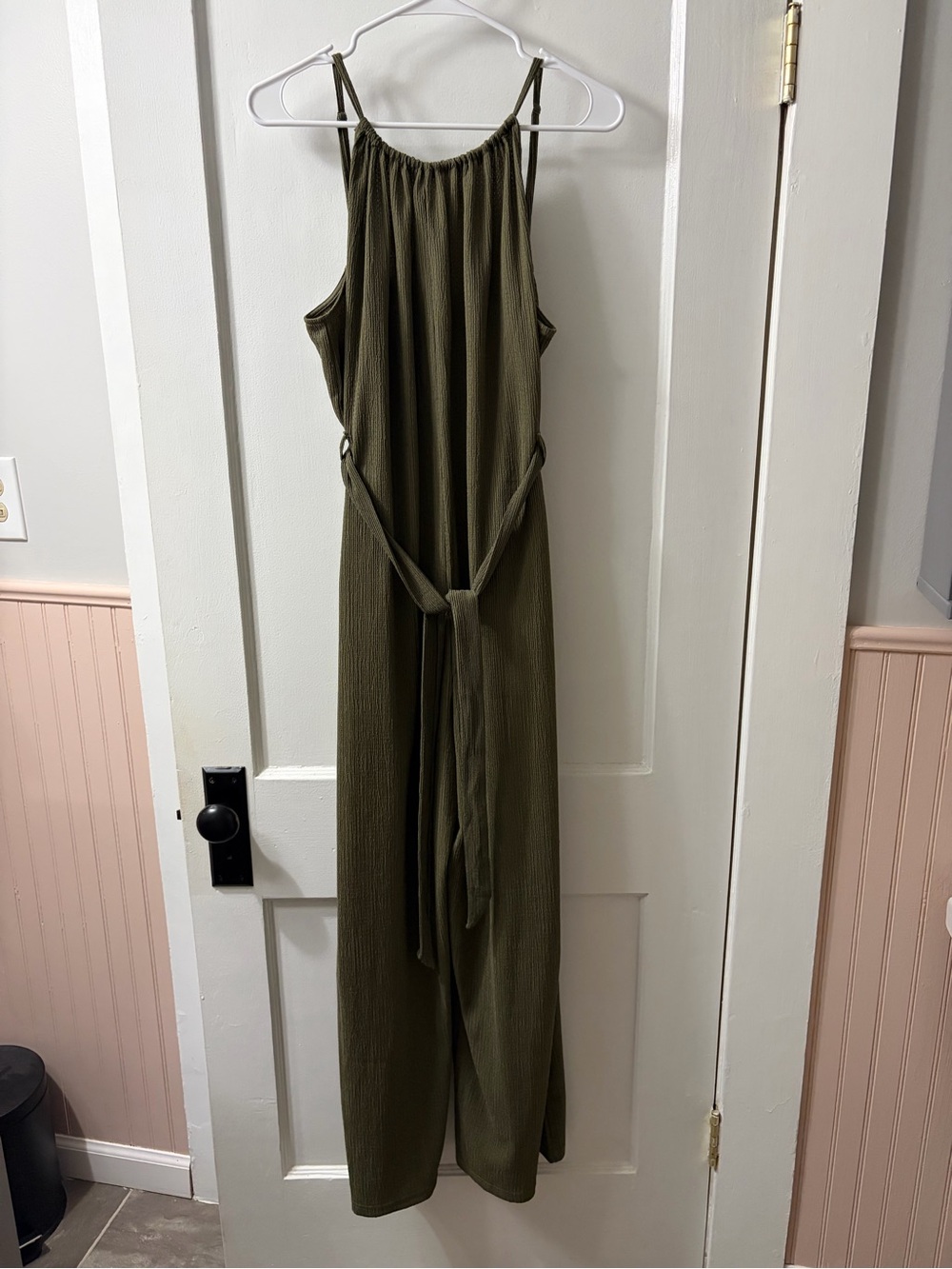 H&M Olive Green Textured Sleeveless Jumpsuit